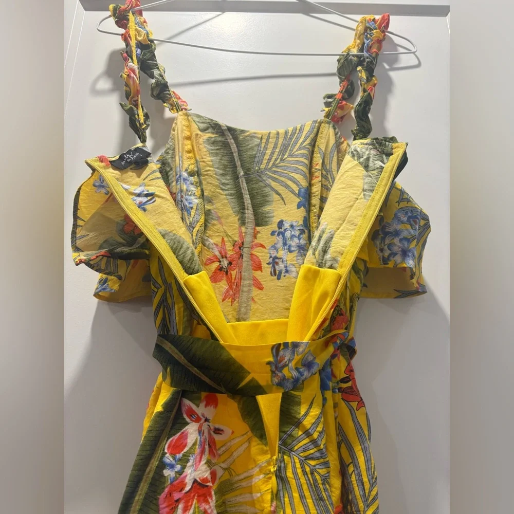 MILK & HONEY | Tropical Floral Yellow A-line Mini Dress | Women’s Size S - Picture 7 of 16